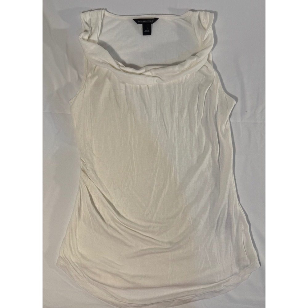 Banana Republic White Cowl Neck Ruched Sleeveless Tank Top Small